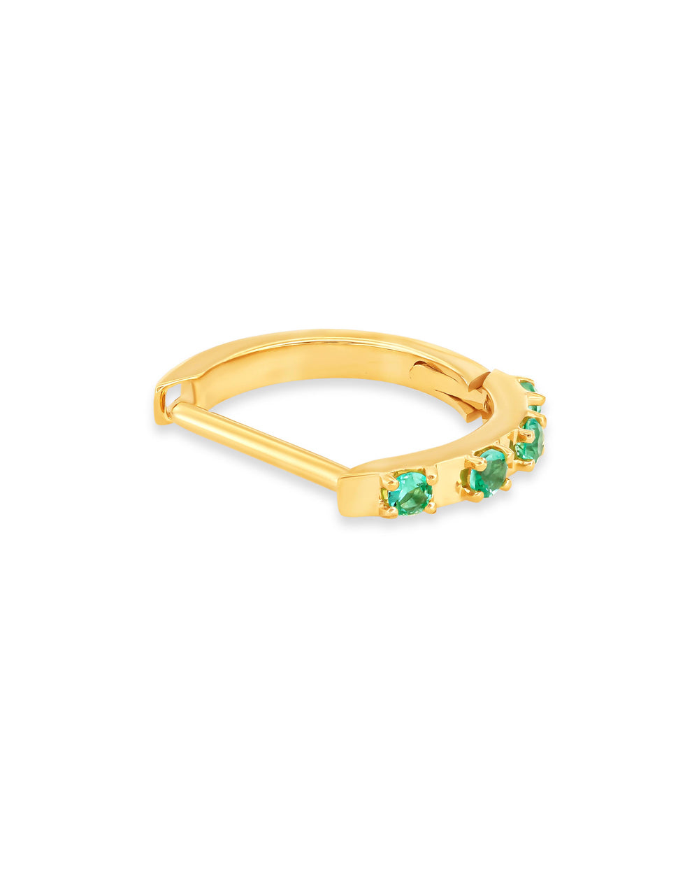 COVETEAR Gold hoop earring with EMERALD gemstones on a white background
