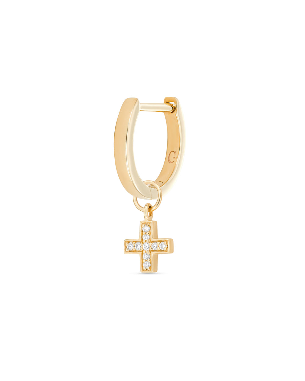 Covetear Diamond Cross Hoop Charm#material_14k_Yellow_Gold
