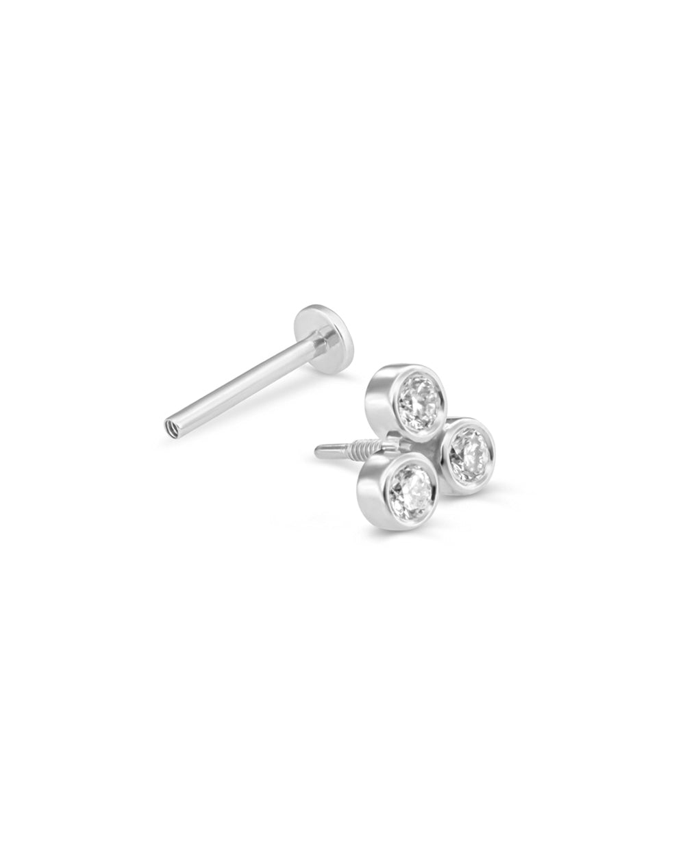 Covetear Classic Diamond Trilogy Cartilage Earring#material_14k_White_Gold