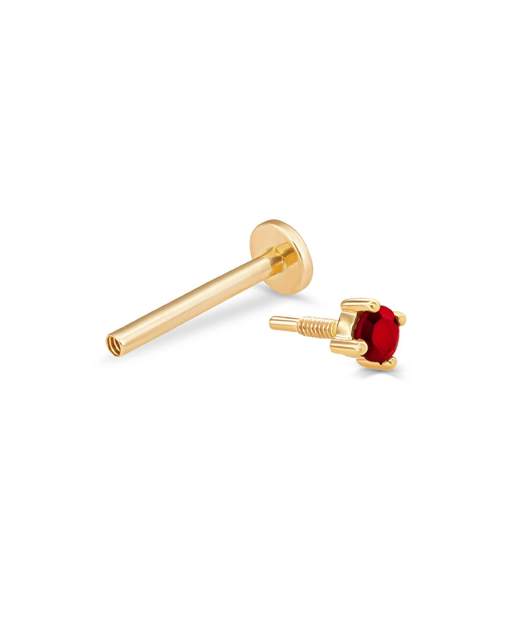 Ruby Petit Solitaire Earring Front - YG