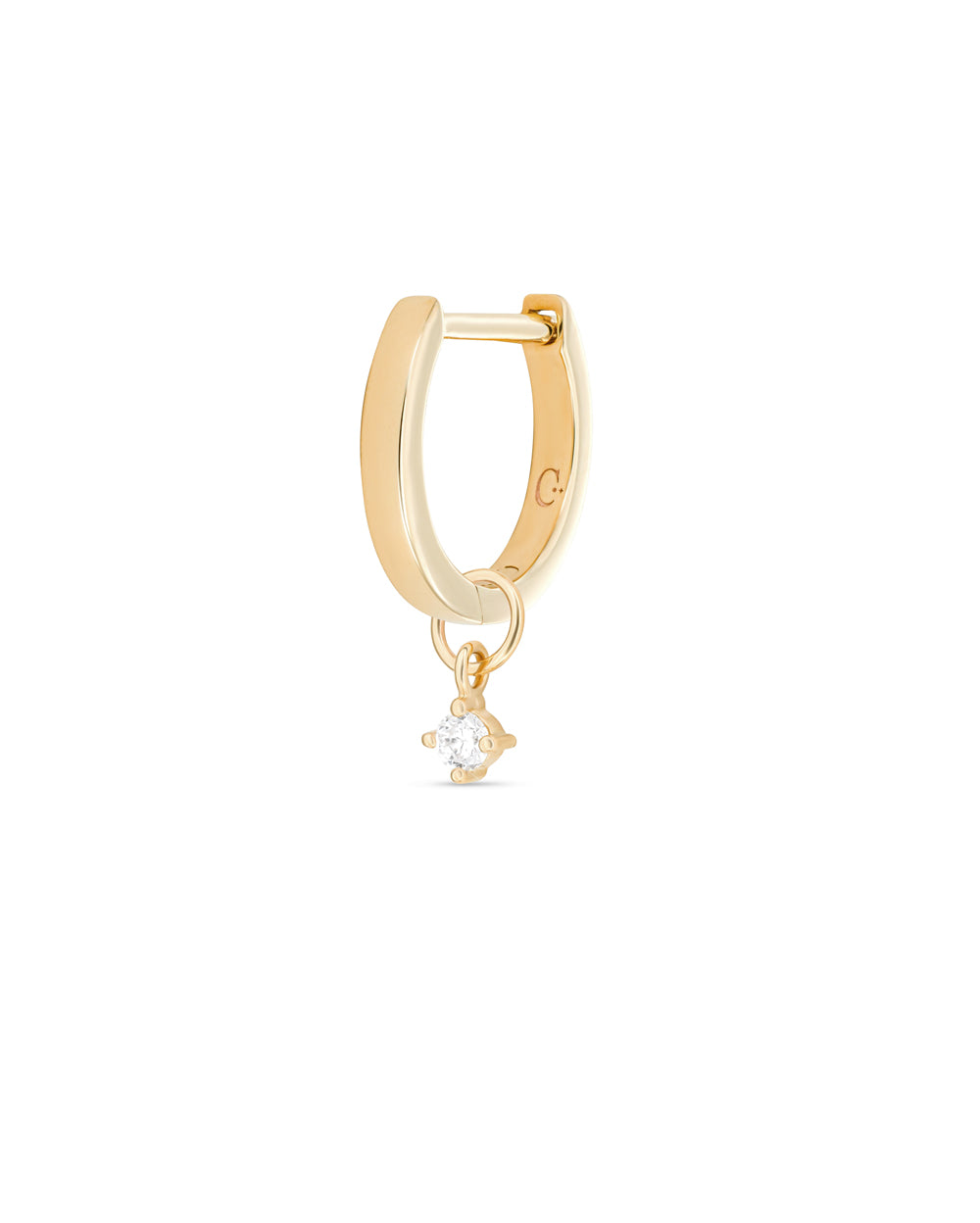 Covetear Petit Diamond Solitaire Hoop Charm#material_14k_Yellow_Gold