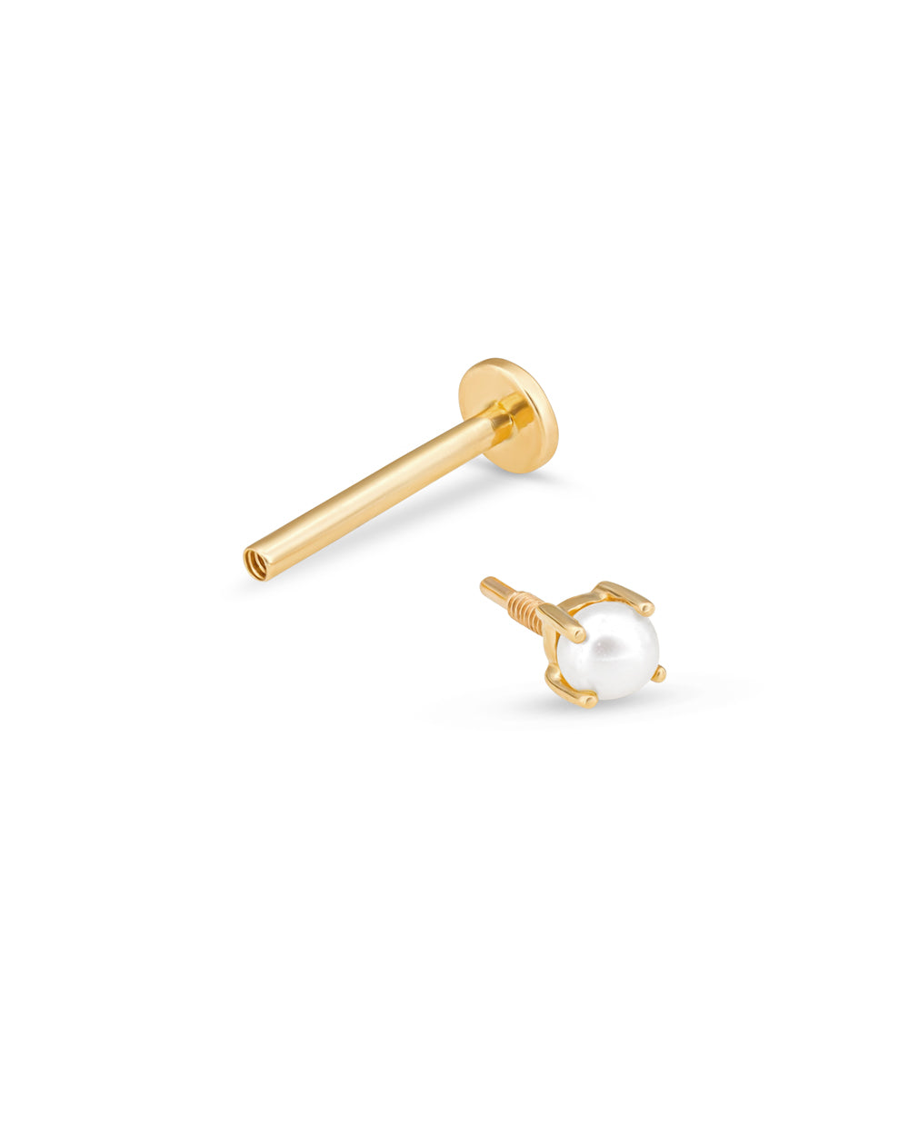 Covetear Pearl Petit Solitaire Cartilage Earring#material_14k_Yellow_Gold
