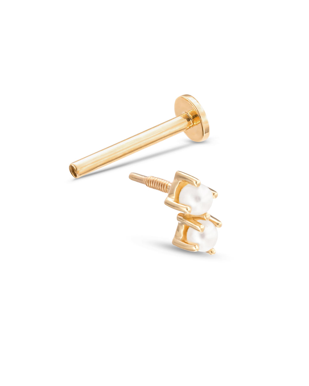 Covetear Pearl Petit Duo Cartilage Earring#material_14k_Yellow_Gold