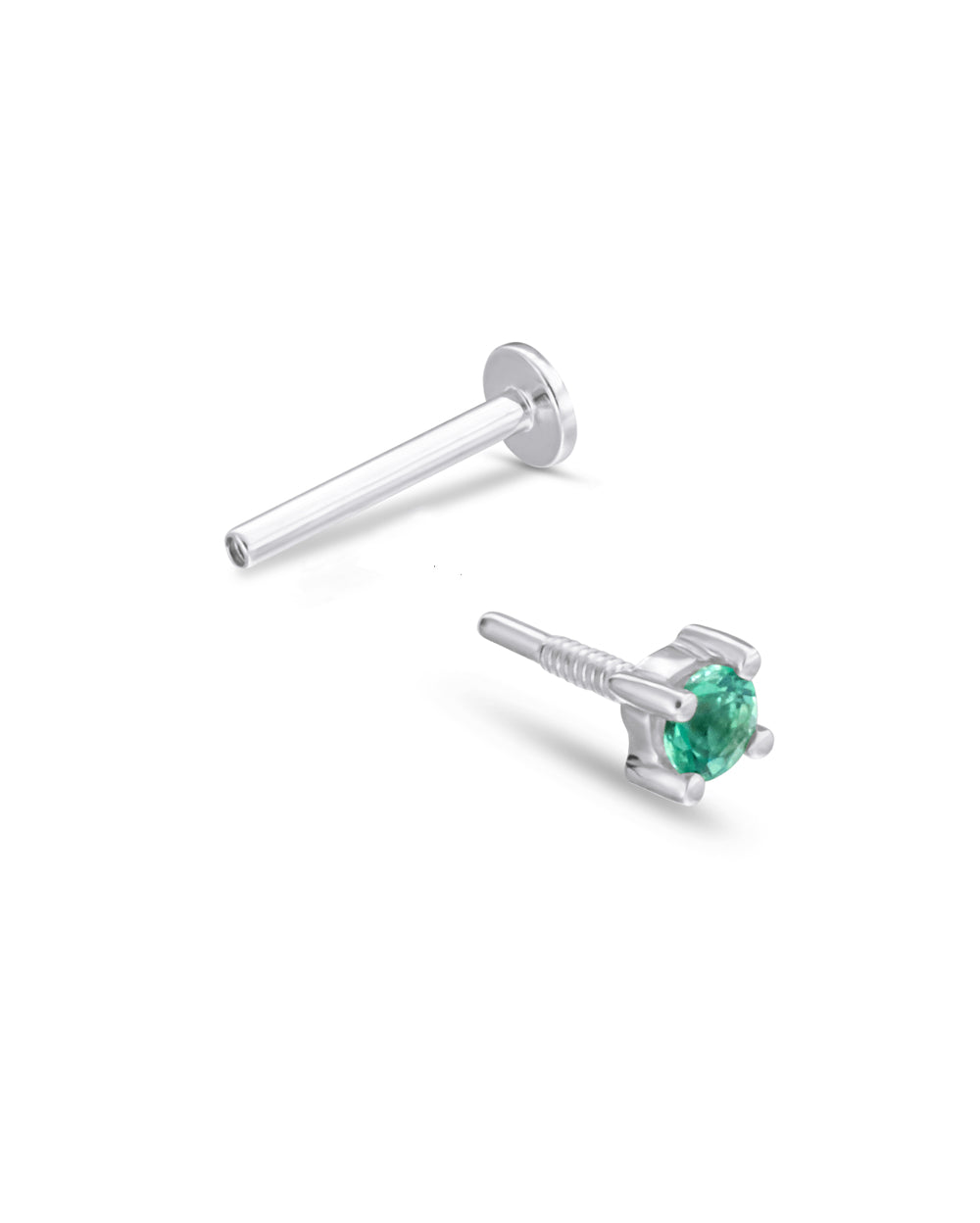 Covetear Emerald Petit Solitaire Cartilage Earring#material_14k_White_Gold