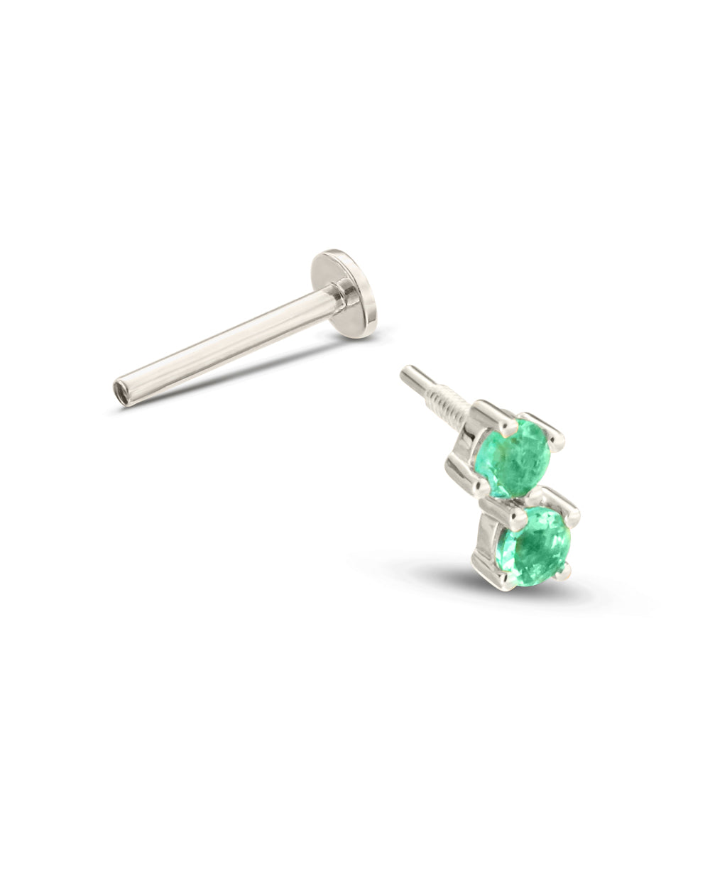 Covetear Emerald Petit Duo Cartilage Earring#material_14k_White_Gold