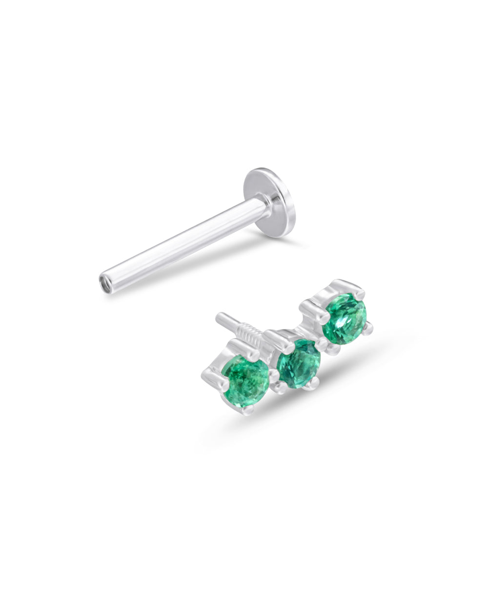 Covetear Emerald Petit Trilogy Cartilage Earring#material_14k_White_Gold