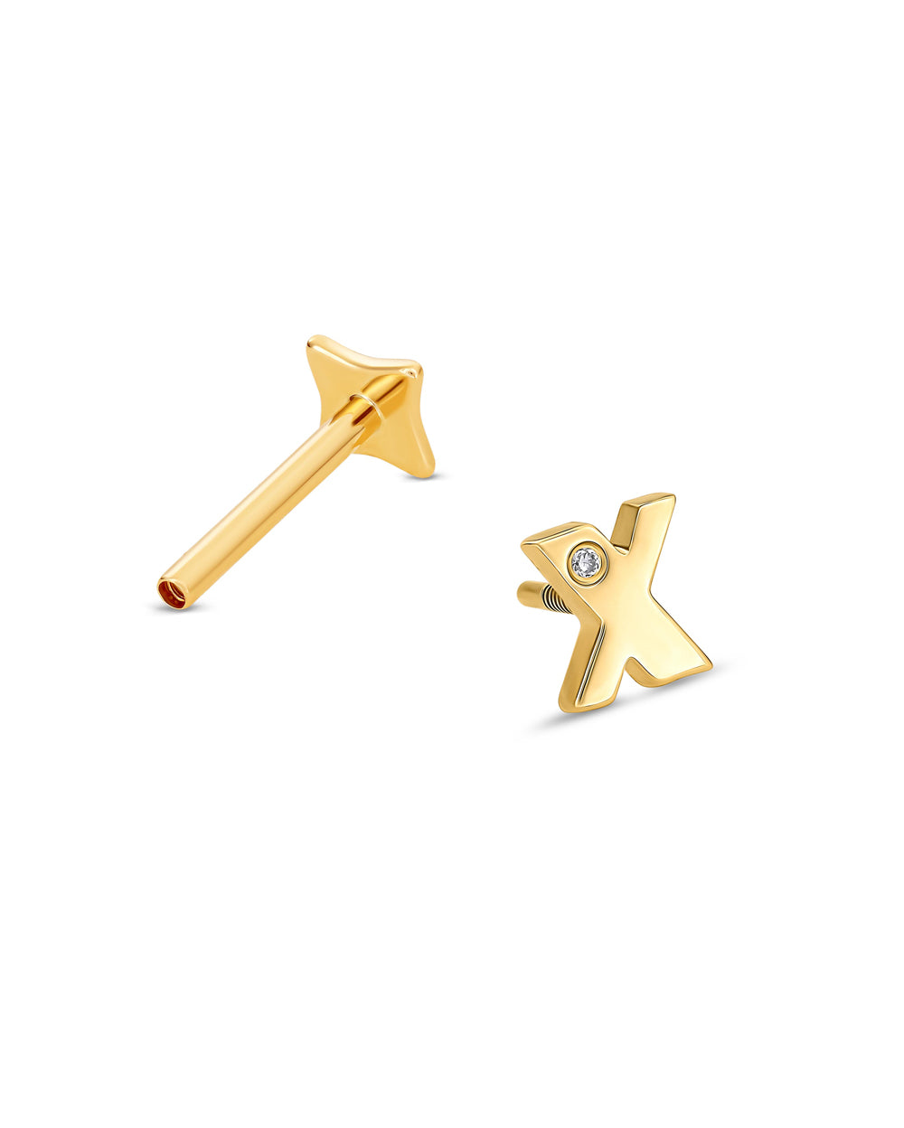 Gold 'X' shaped earrings on a white background
