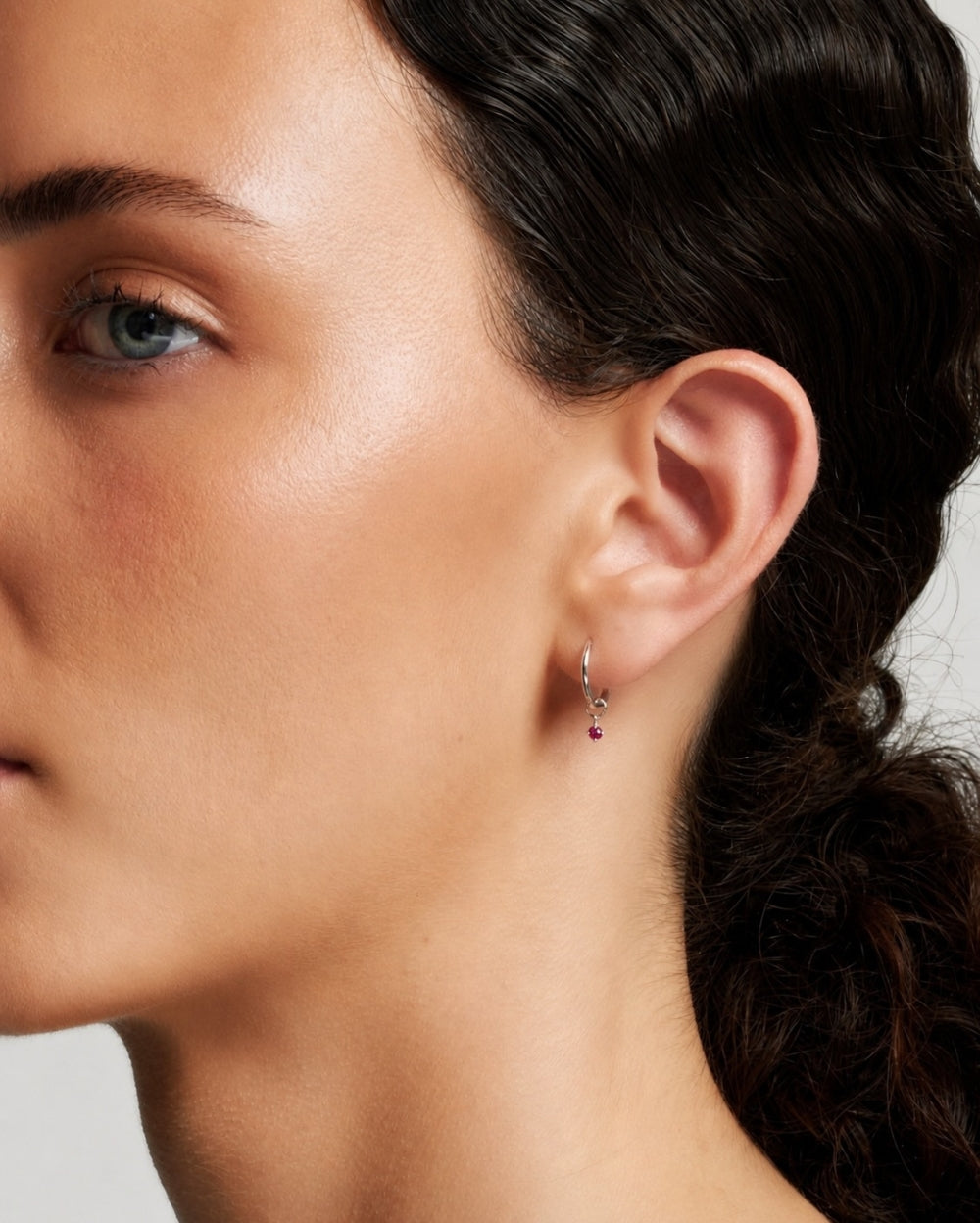 Petit Ruby Solitaire Hoop Charm
