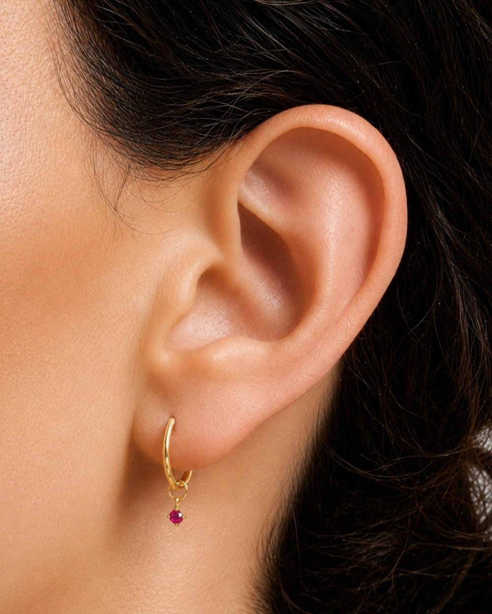Petit Ruby Solitaire Hoop Charm