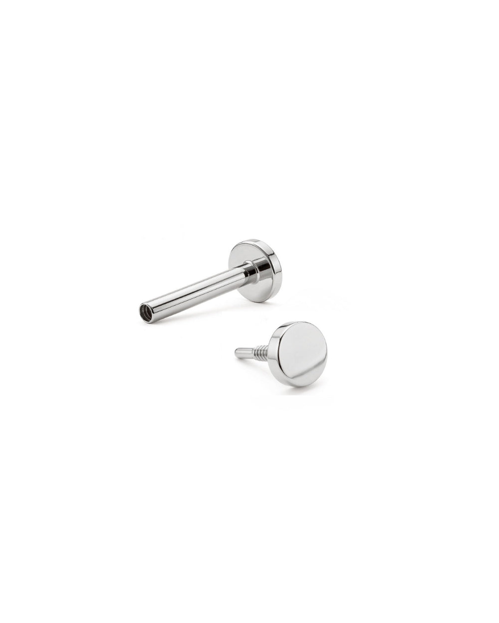 Silver Disc earring with flatback on white background