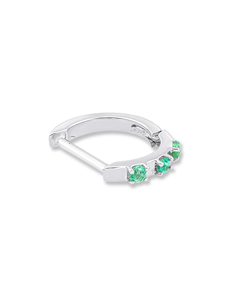 COVETEAR White Gold hoop earring with EMERALD gemstones on a white background