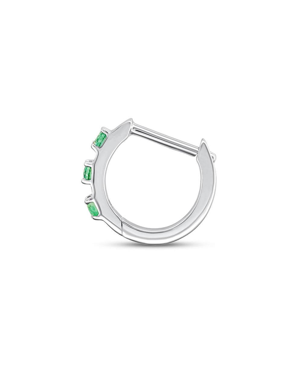 COVETEAR White Gold hoop earring with EMERALD gemstones on a white background