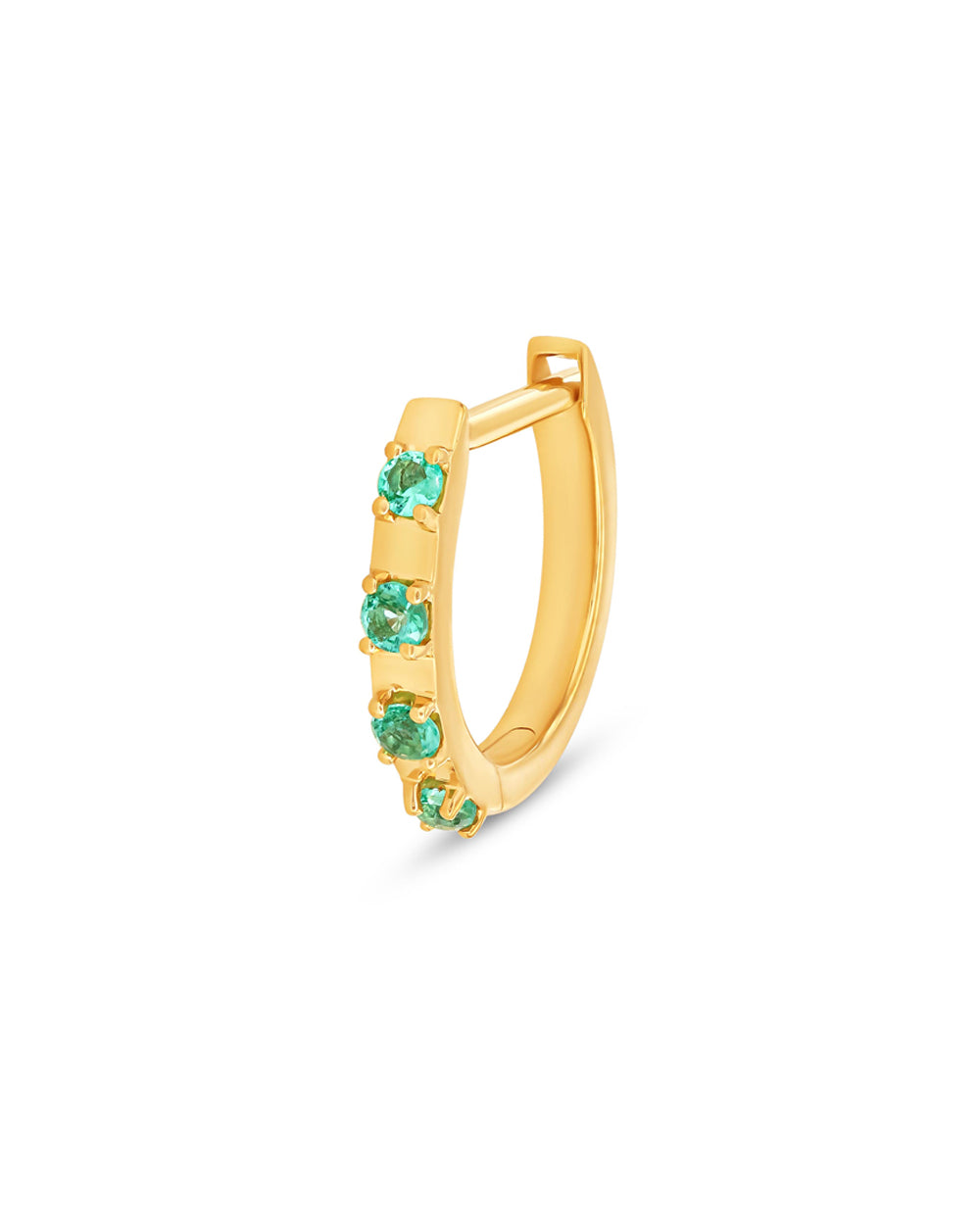 COVETEAR Gold hoop earring with EMERALD gemstones on a white background