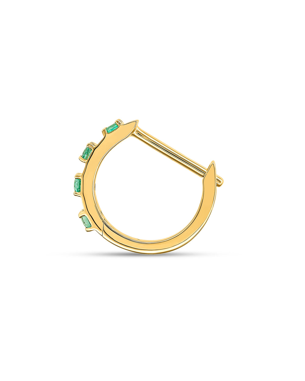 COVETEAR Gold hoop earring with EMERALD gemstones on a white background