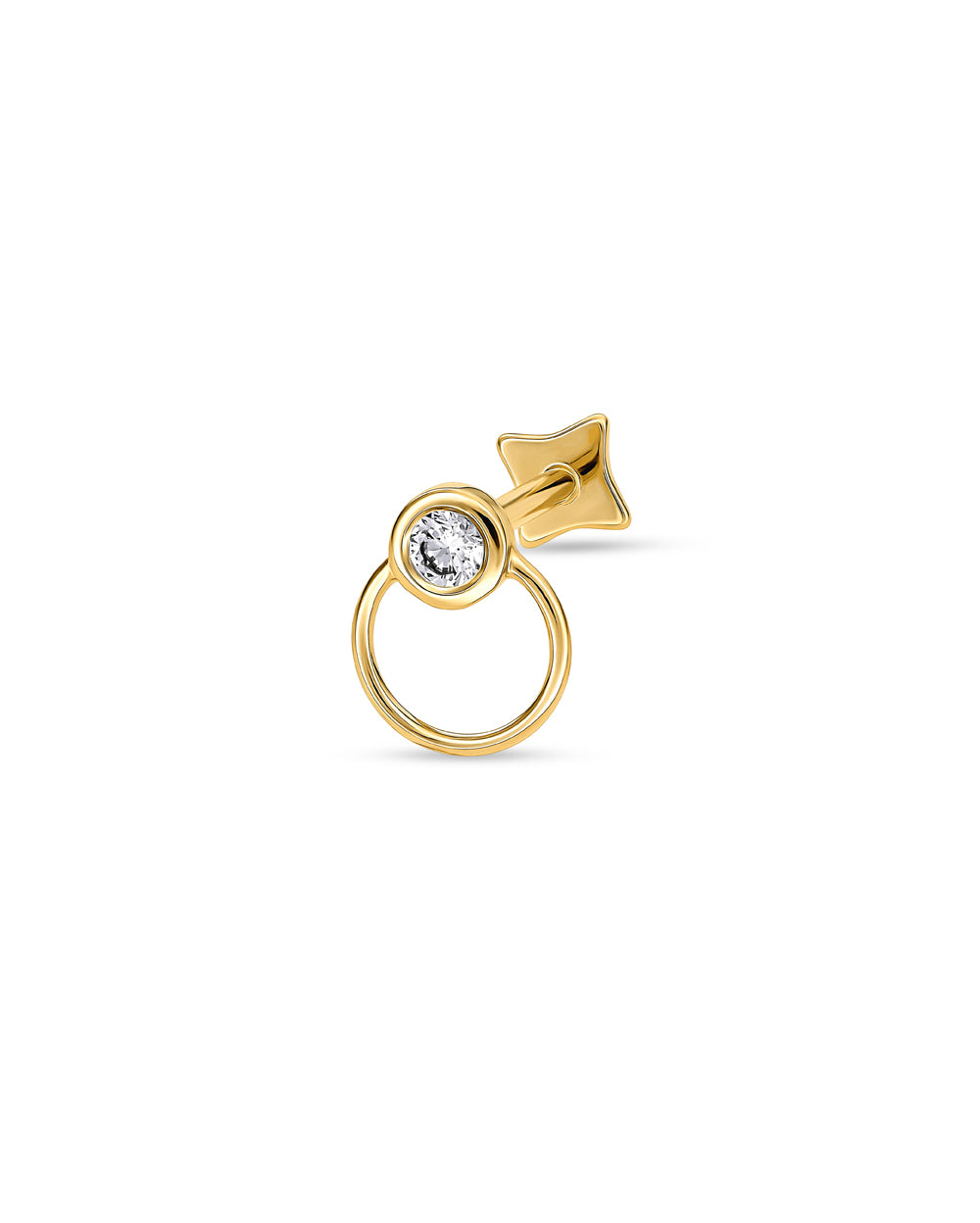 Covetear Diamond Bullring Cartilage Earring#material_14k_Yellow_Gold