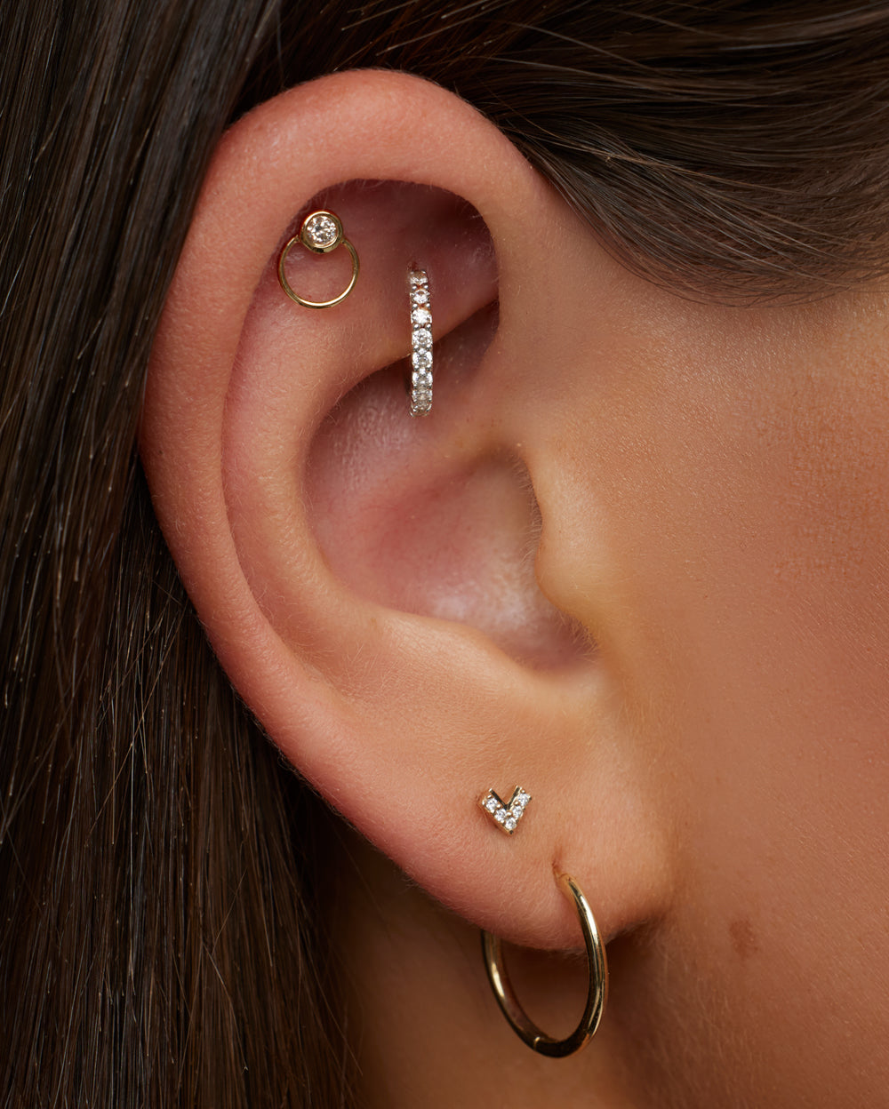Covetear Diamond Bullring Cartilage Earring#material_14k_Yellow_Gold