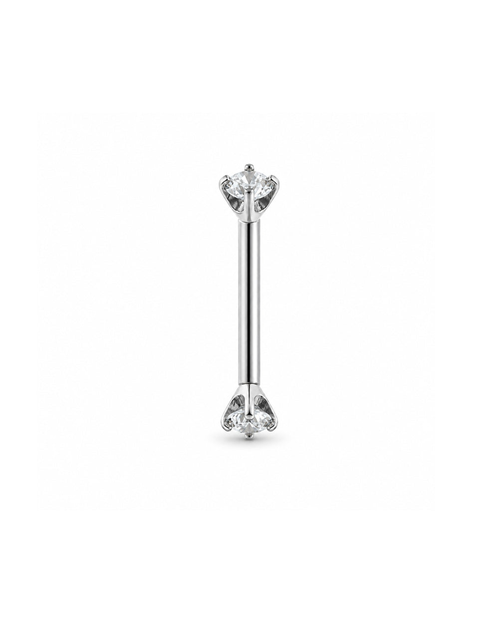 White Gold curved barbell with diamonds on each end on a white background