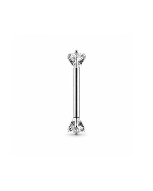 White Gold curved barbell with diamonds on each end on a white background
