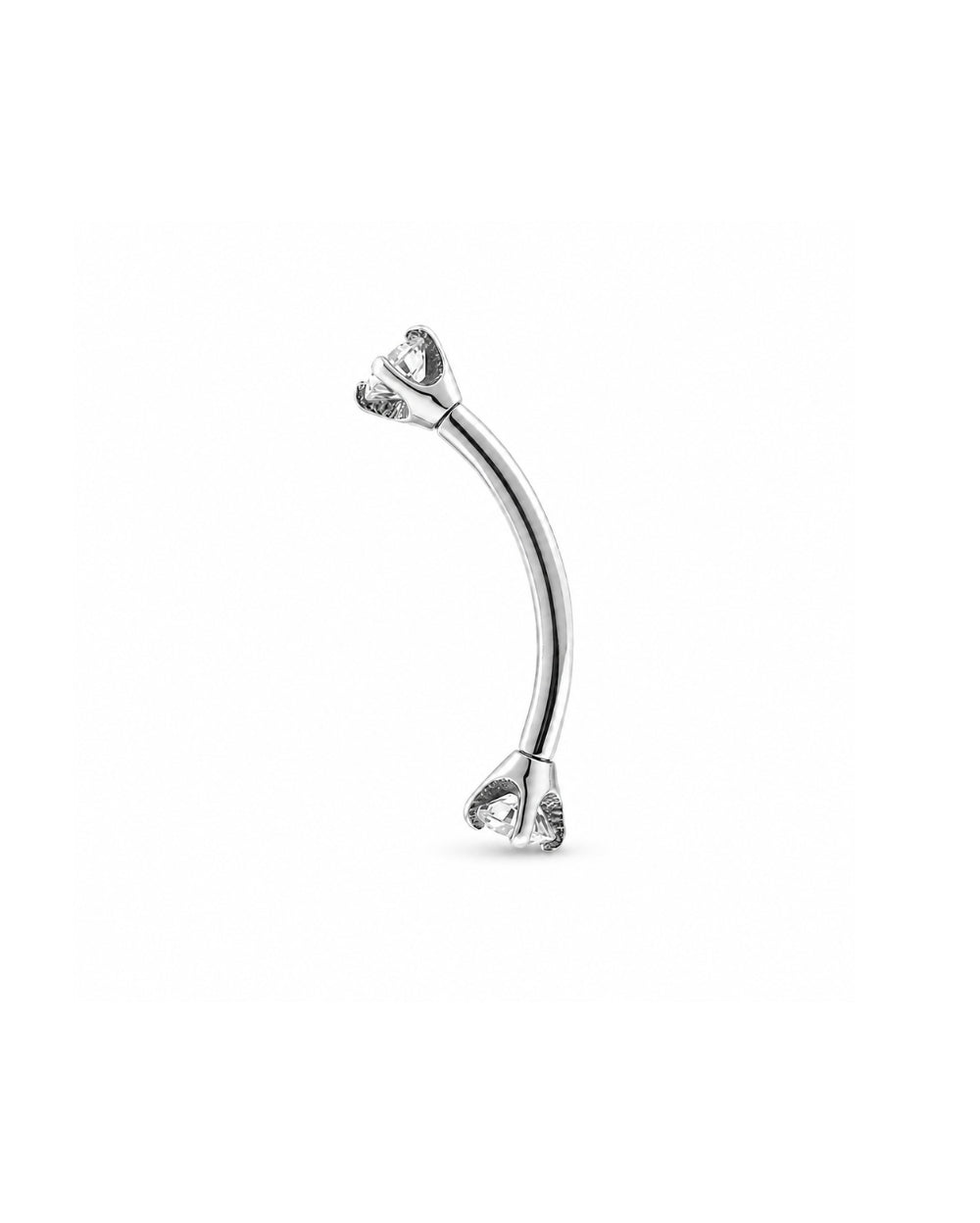White Gold curved barbell with diamonds on each end on a white background