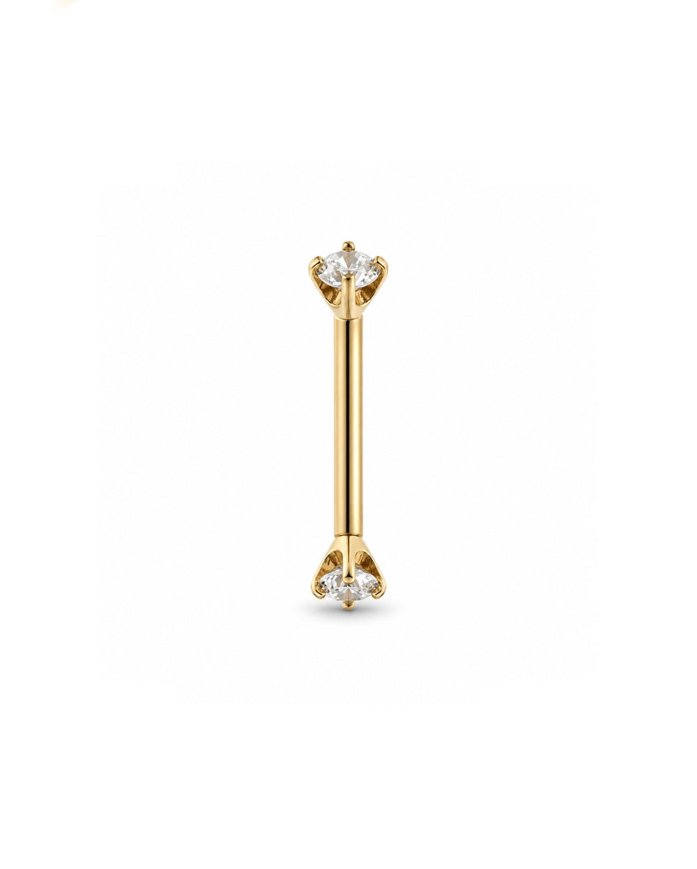 White Gold curved barbell with diamonds on each end on a white background