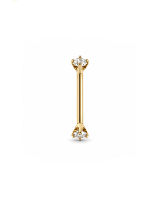 White Gold curved barbell with diamonds on each end on a white background