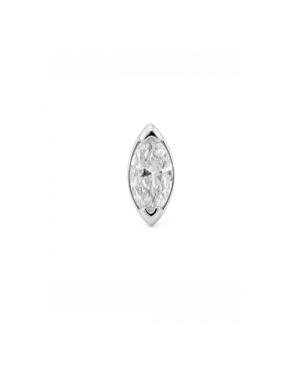 A single marquise-cut diamond stud earring in a white gold setting, centered on a plain white background.