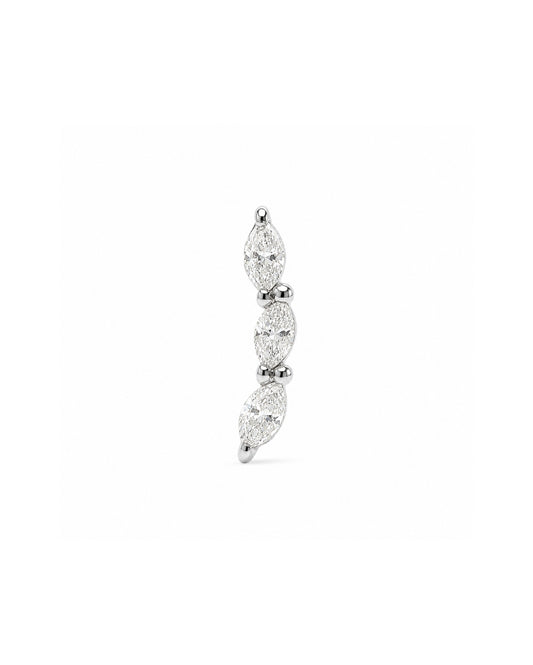 Marquise Arc Diamond Trilogy earring front in white gold on White Background.