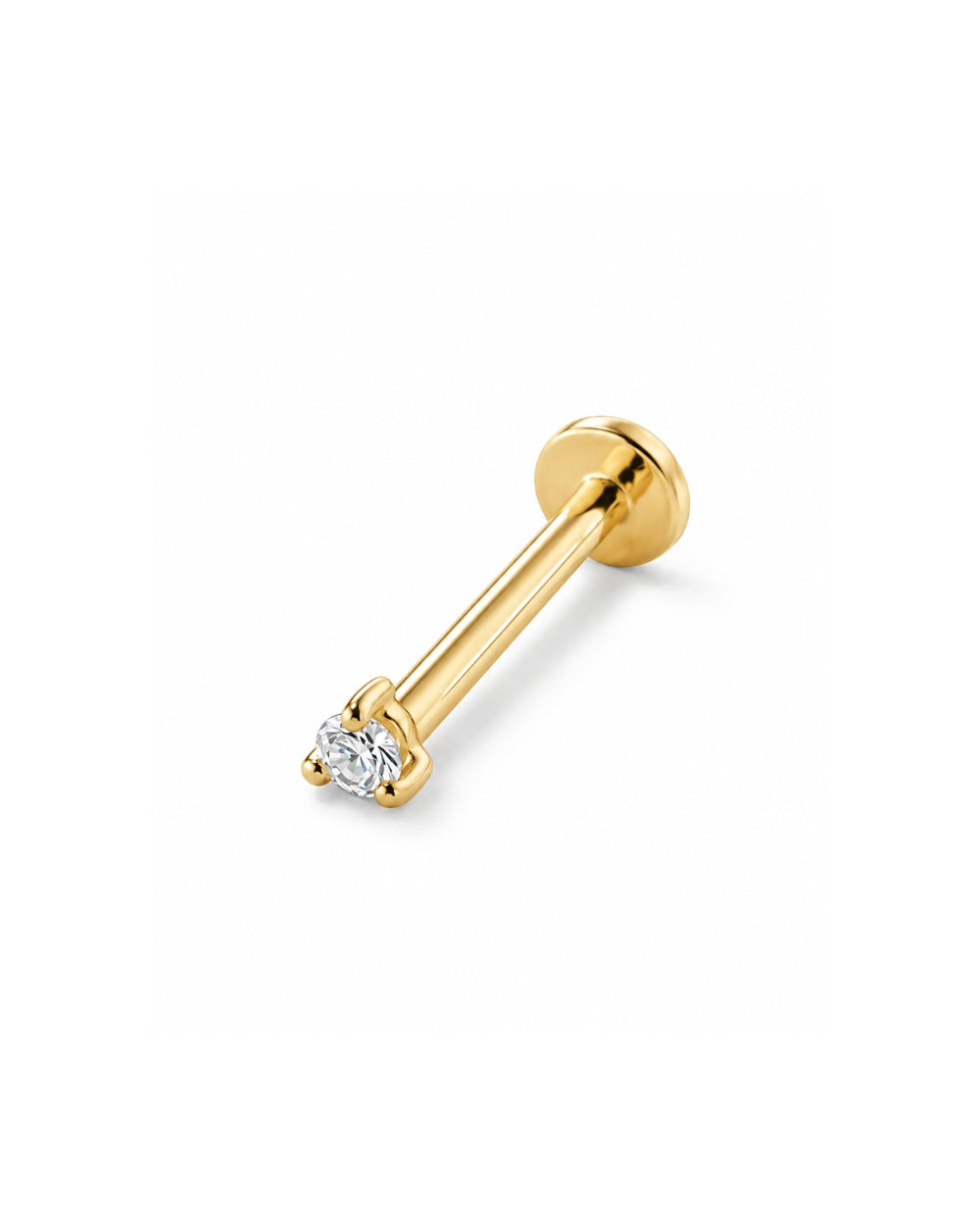 Small diamond earring in yellow gold claw setting with round flatback post
