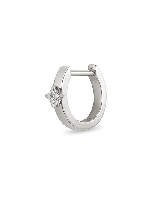 White Gold Covetear hoop earring with a small star diamond on a white background