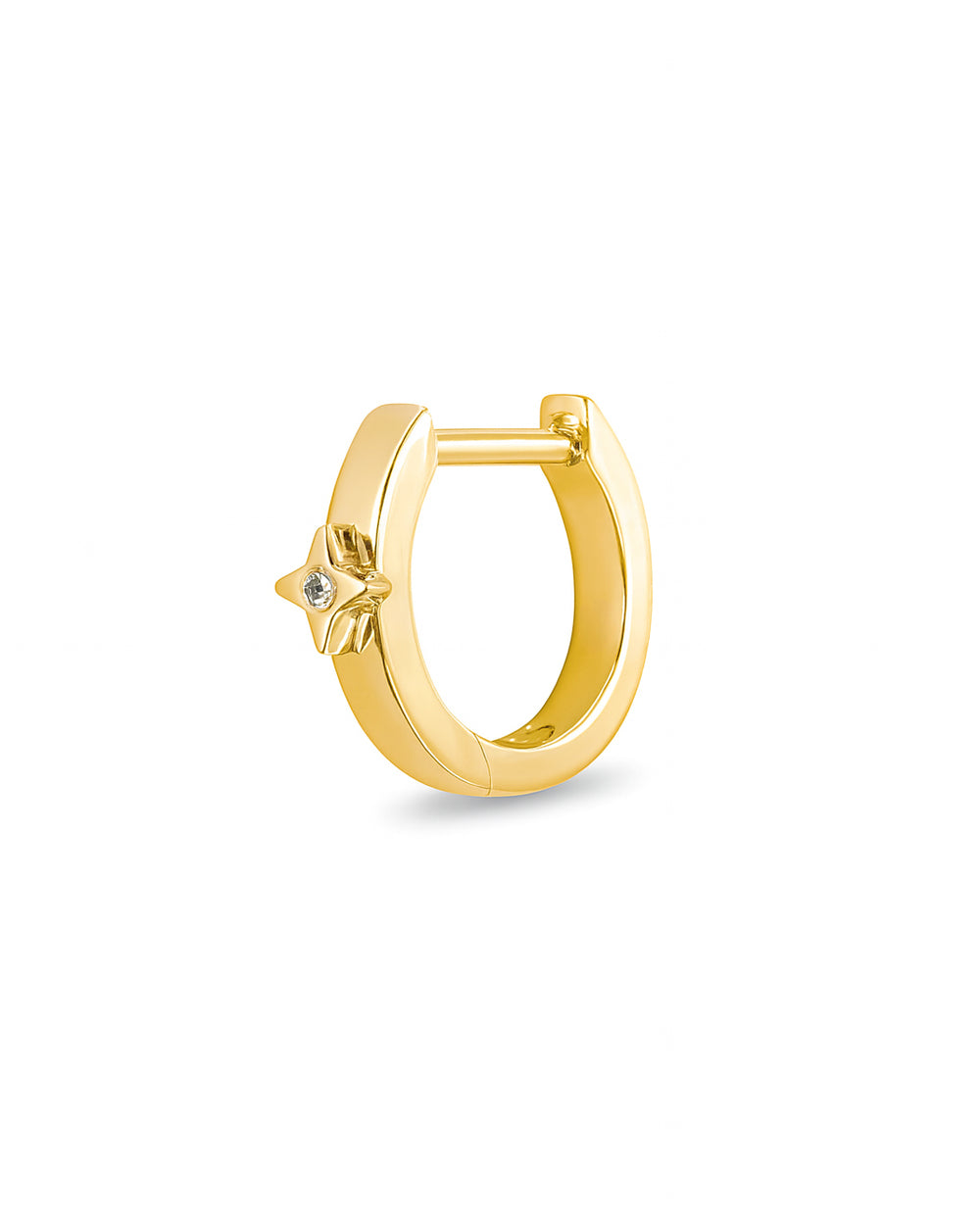 Gold Covetear hoop earring with a small star diamond on a white background